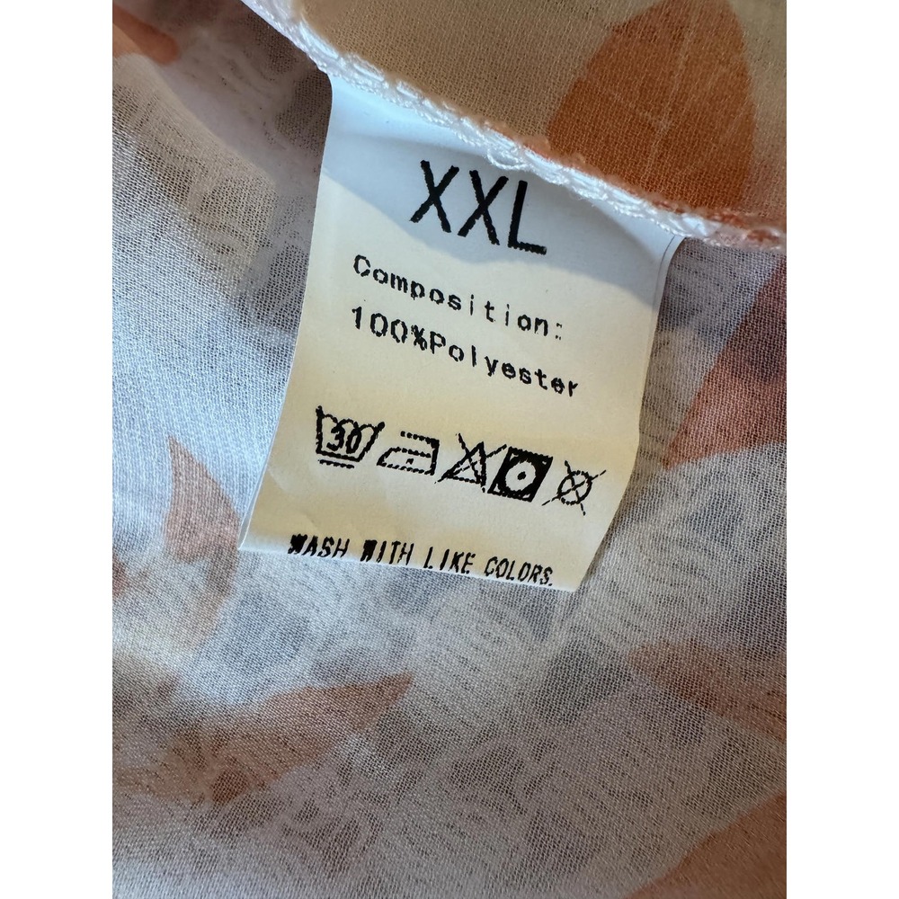Floral Kimono Cardigan Womens XXL Orange Peach Leaf Print Sheer Open Front Wrap - Picture 7 of 7